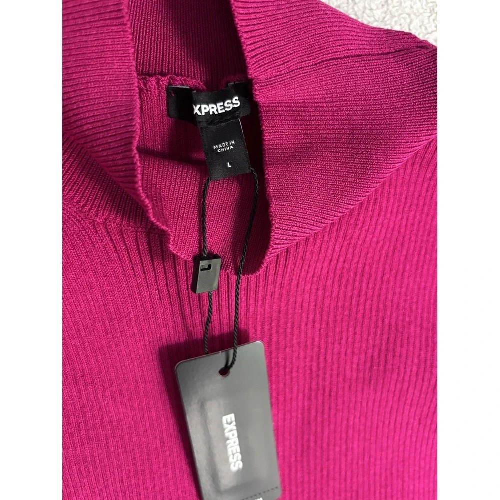 Express NWT Women L 2 Piece Lot Fushia Ribbed Knit Top Burgundy Bodysuit 0814